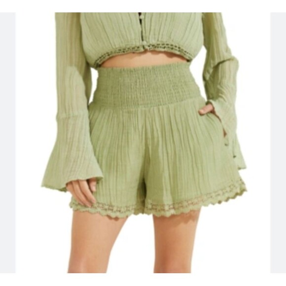 Guess Women's Remi Gauze Shorts size S NWOT Smocked Waist Ramie Cotton Blend